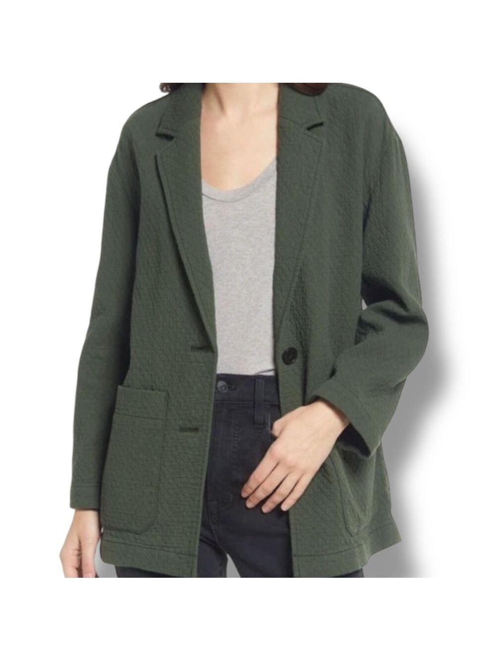 Madewell Forest Green Diamond Jacquard Quilted-like Oversized Blazer - XSmall